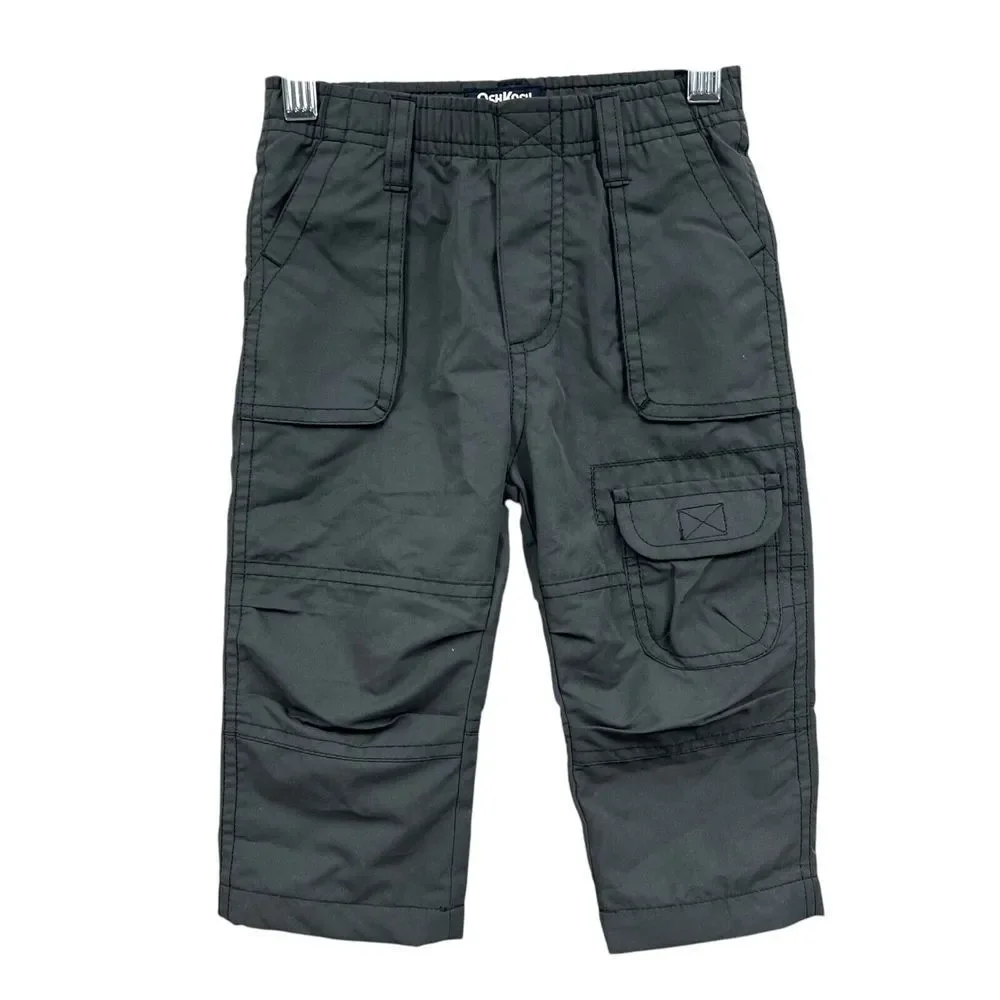 OshKosh B'gosh Cargo Pants Boys Infant Lined Elastic Stretch Waist Gray Sz 18M*